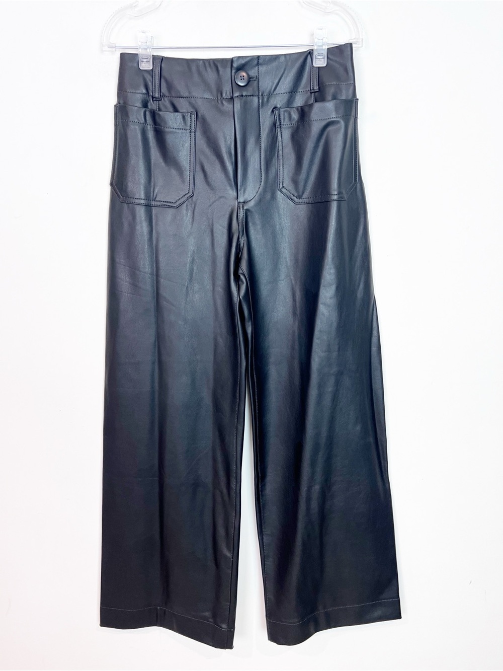MAEVE ANTHROPOLOGIE THE COLLETTE BLACK FAUX LEATHER WIDE LEG PANTS WOMENS 28 NWT